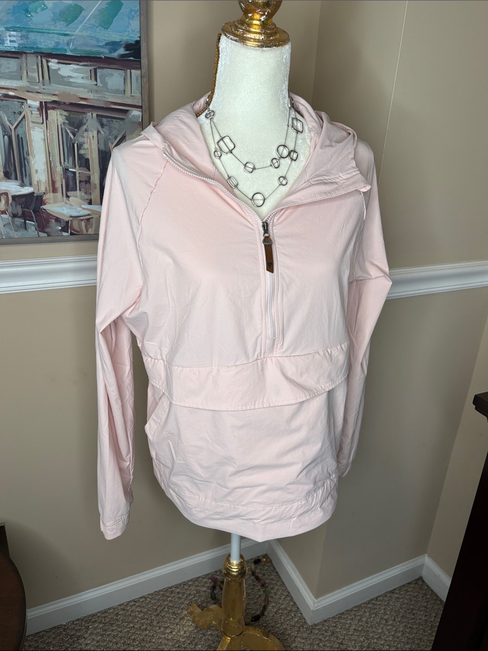 Light Pink Half-Zip Hooded Pullover Jacket